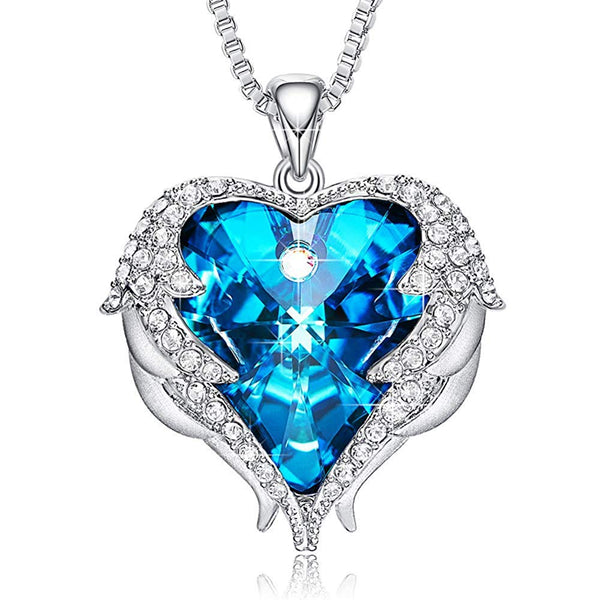 Blue Heart And Wing Necklace With Swarovski Crystals 24 Style 9544