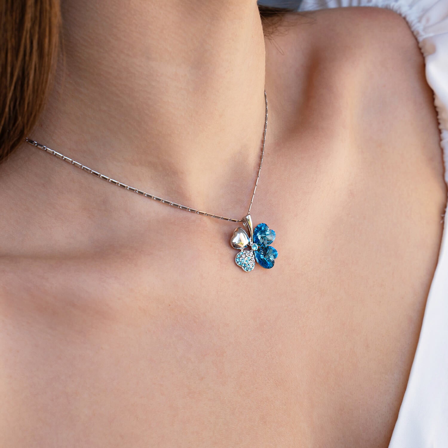 Blue Four Heart Clover Necklace