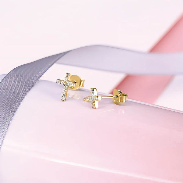 Gold and Crystal Cross Earrings
