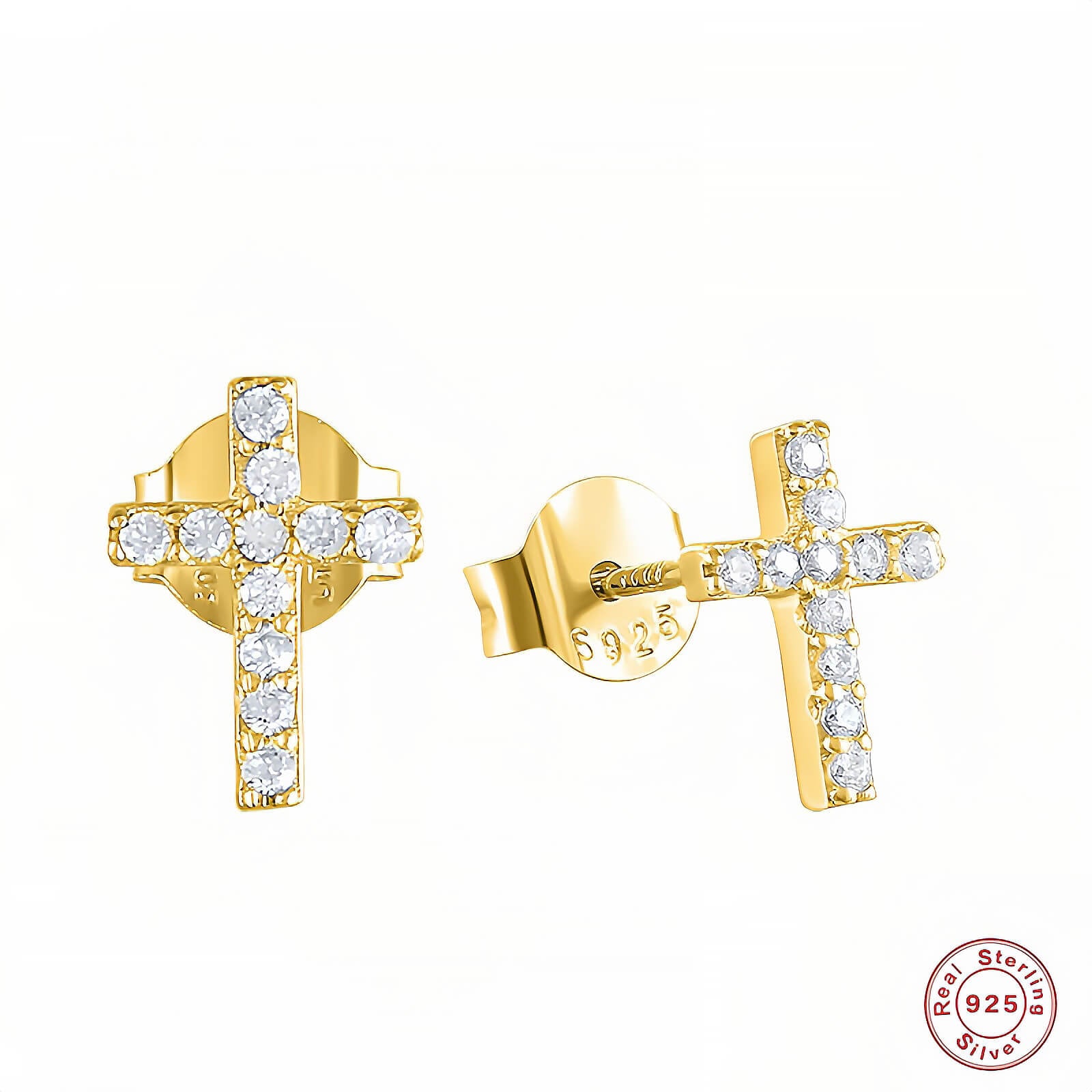 Gold and Crystal Cross Earrings