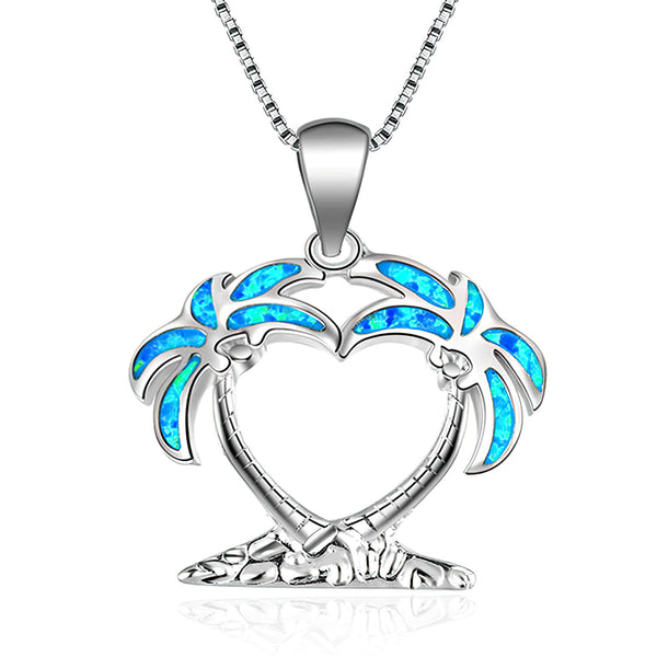 Blue Opal Palm Trees Necklace