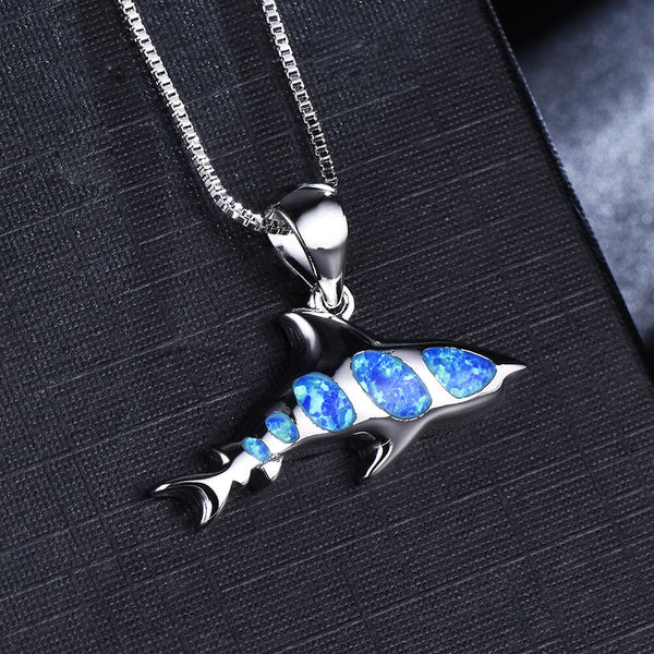 Blue Opal Shark Necklace