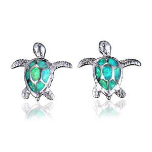 Green Opal Turtle Earrings