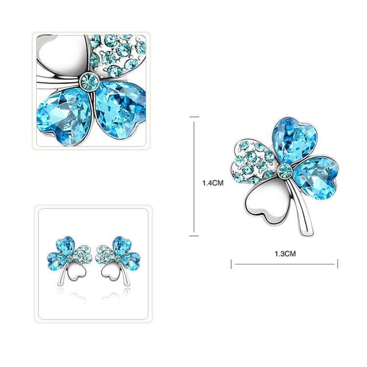 Blue Four Heart Clover Earrings