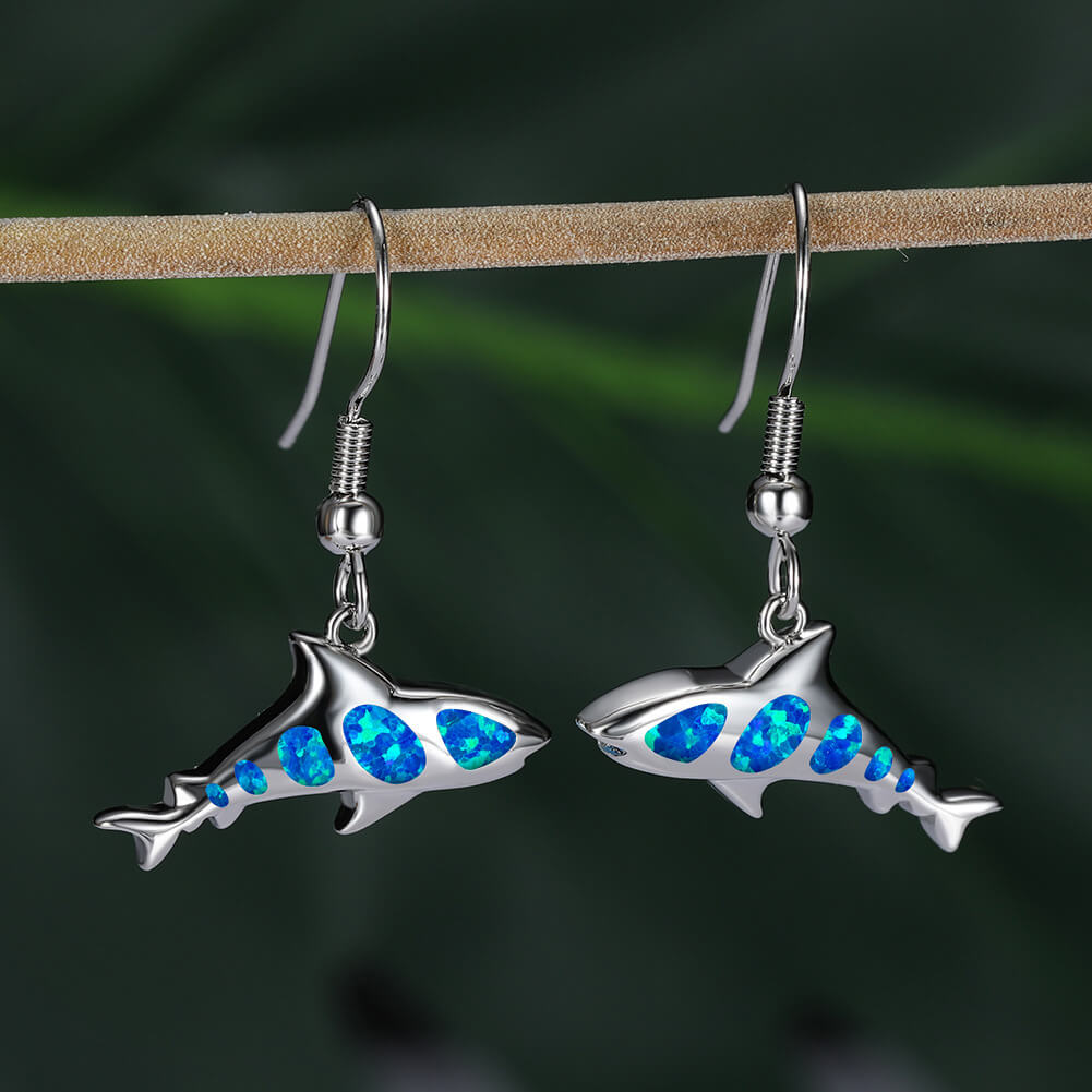 Blue Opal Shark Earrings