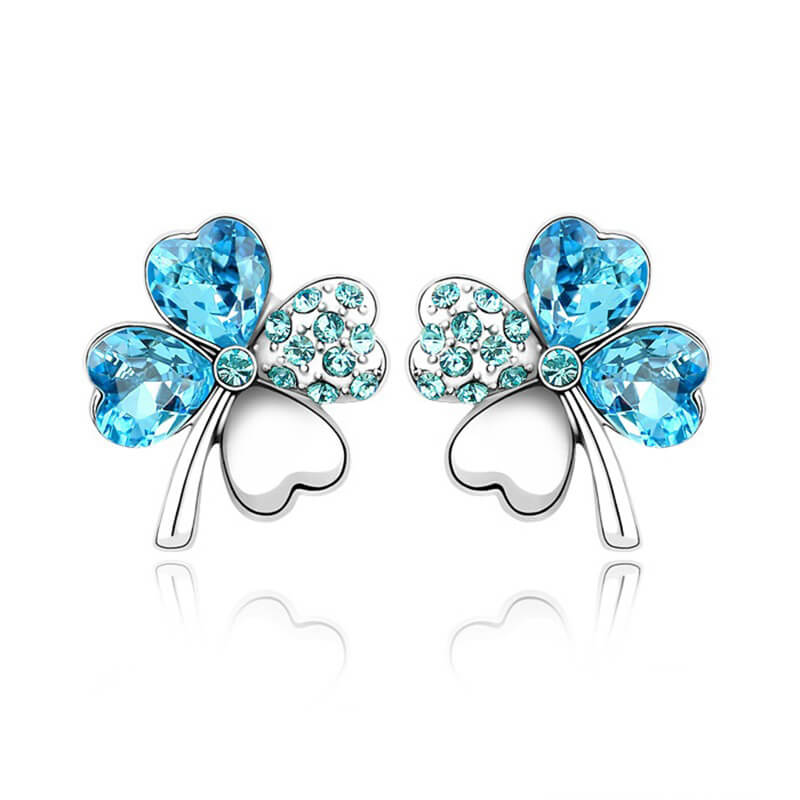 Blue Four Heart Clover Earrings