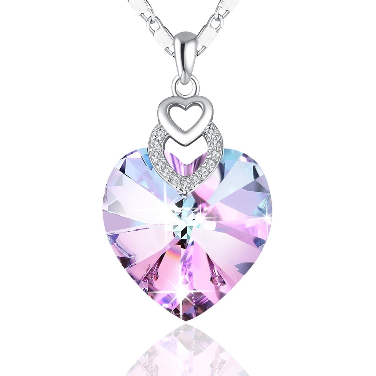 Pink Crystal Three Heart Necklace - 24 Style