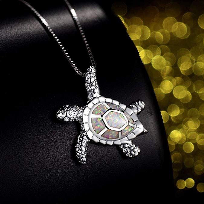White Opal Turtle Necklace - 24 Style