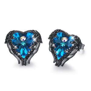Dark Blue Heart & Wing Earrings
