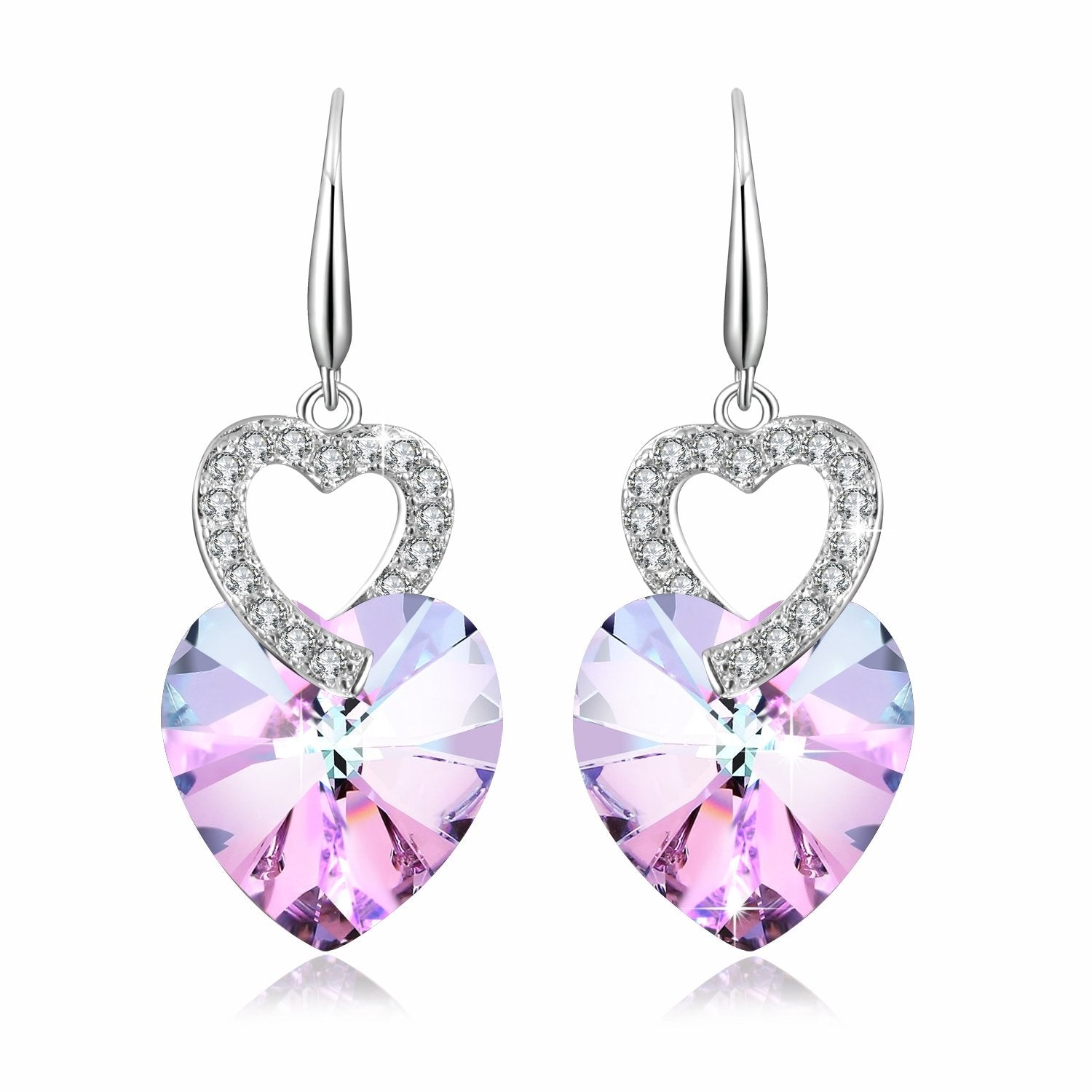 Pink Crystal Heart Earrings - 24 Style