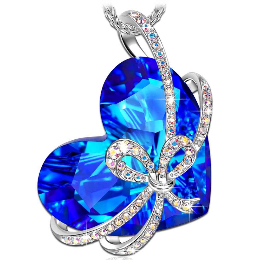 Planet J 925 Sterling Silver Blue Heart Pendant Necklace with Swarovsk |  VICACCI