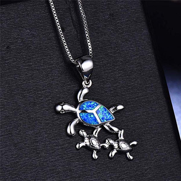 Turtle Family Blue Opal Necklace - 24 Style