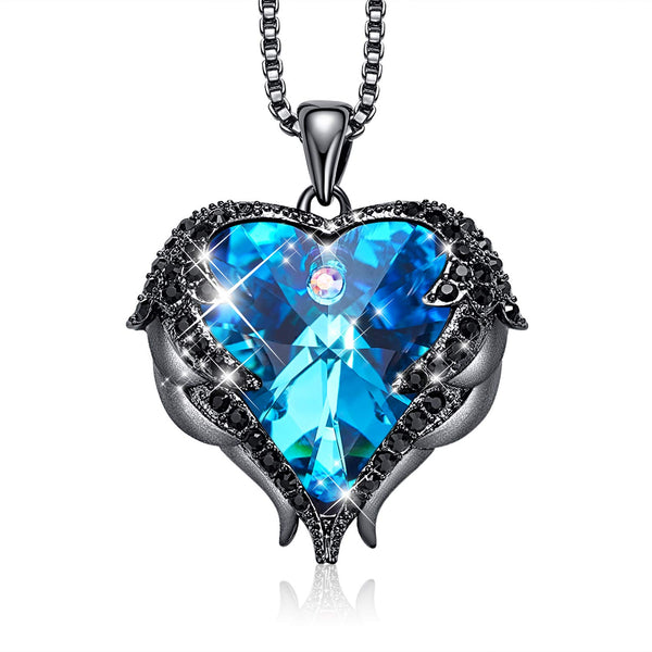 Dark Blue Heart & Wing Necklace