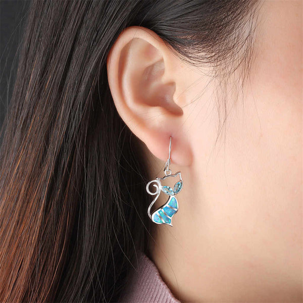 Blue Opal Cat Earrings