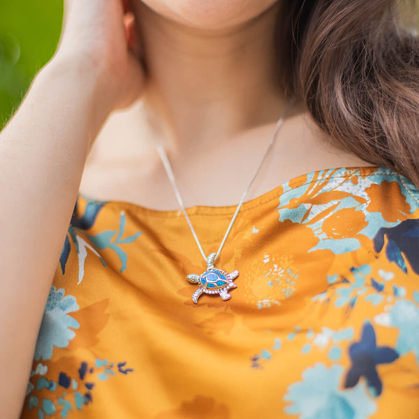 Blue Opal Sea Turtle Necklace - 24 Style