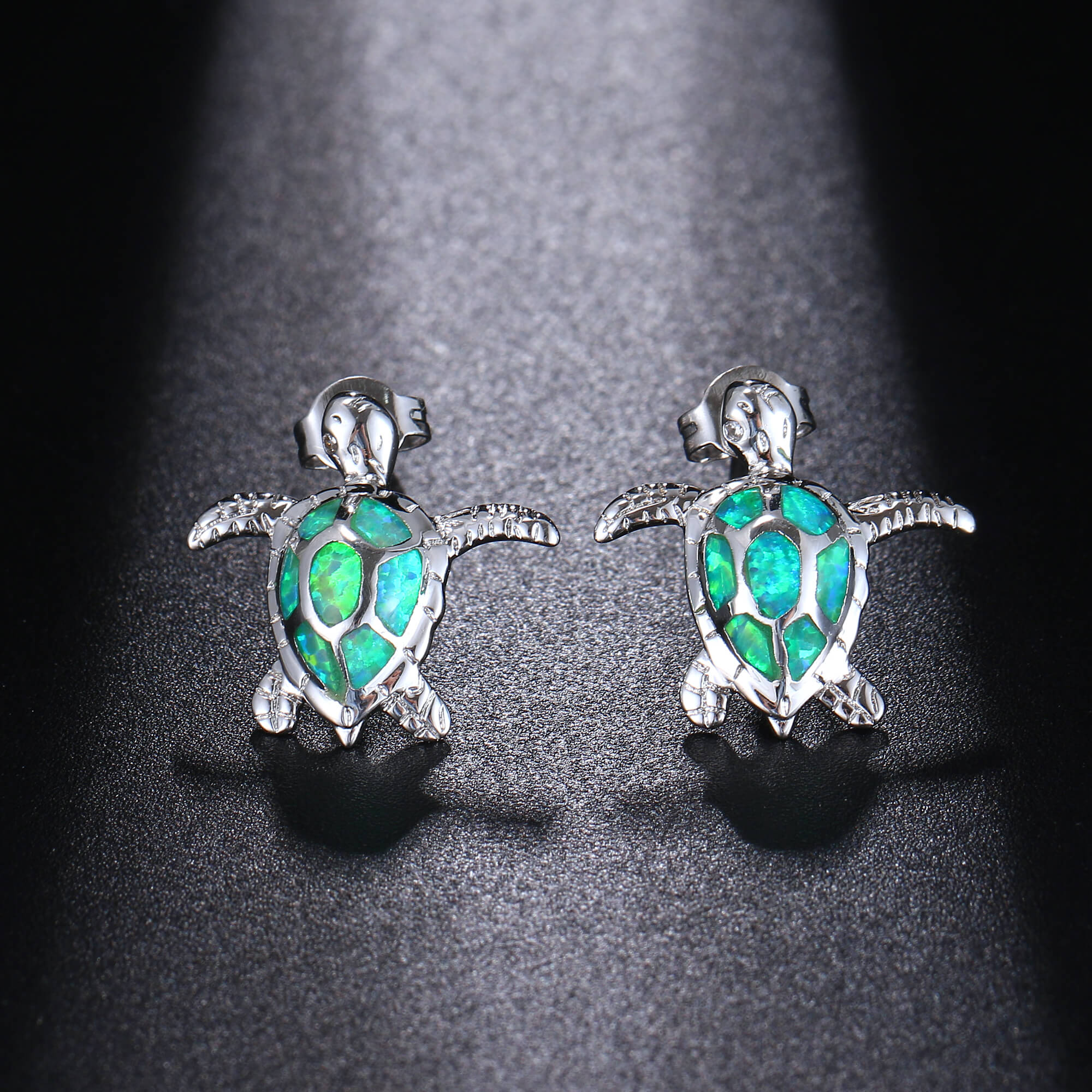 Green Opal Turtle Earrings