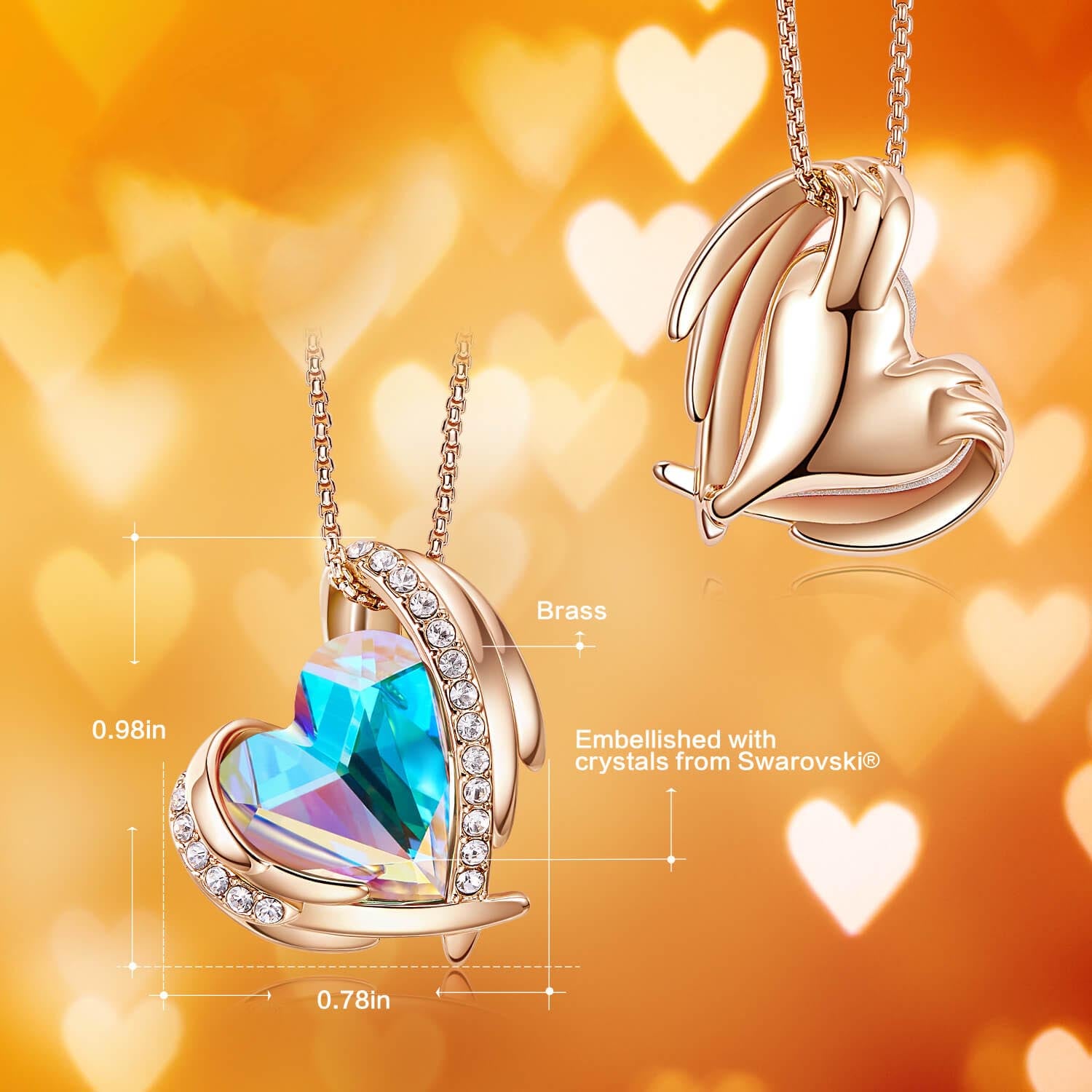 Aurora & Rose Gold Angel Heart Necklace