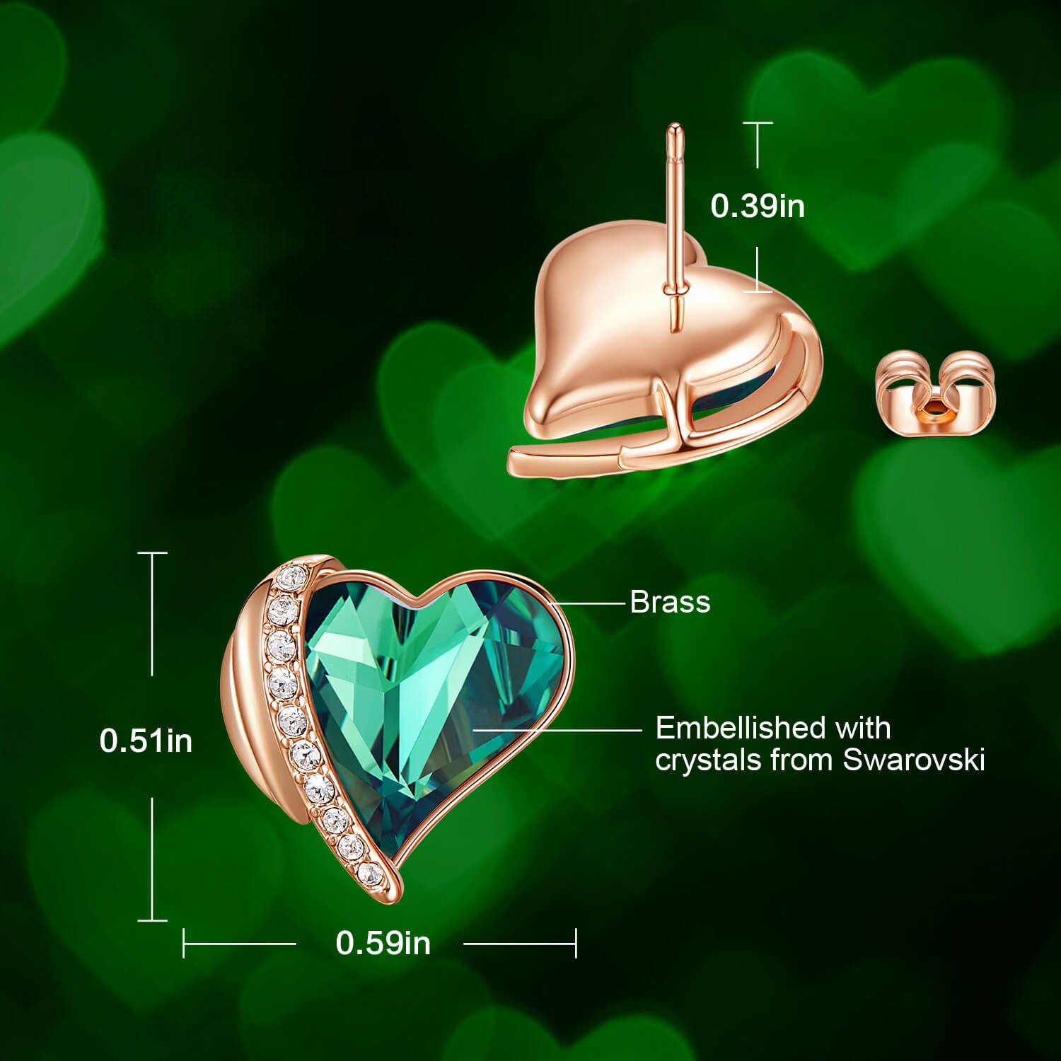 Green & Rose Gold Angel Heart Earrings