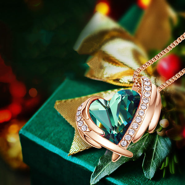 Green & Rose Gold Angel Heart Necklace