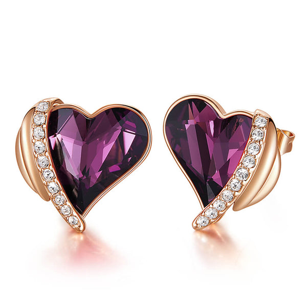 Purple & Rose Gold Angel Heart Earrings