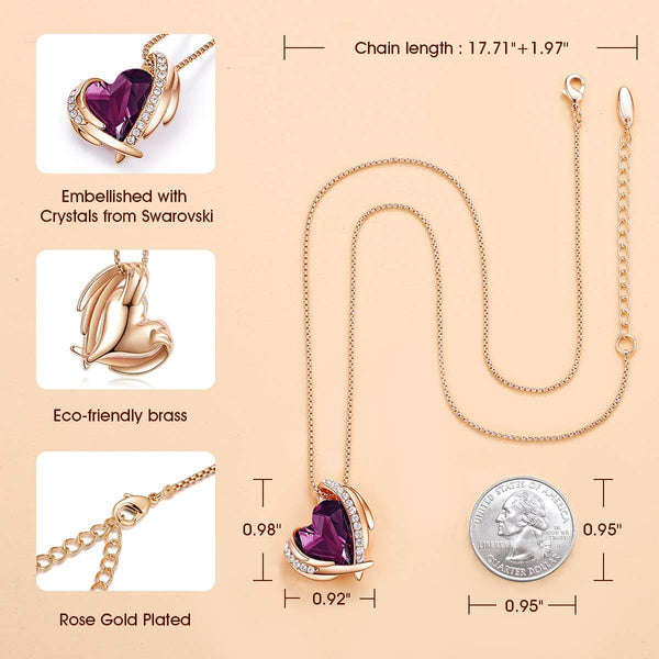 Purple & Rose Gold Angel Heart Necklace