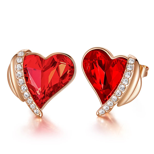 Red & Rose Gold Angel Heart Earrings