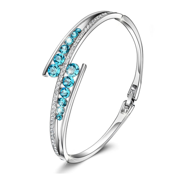 Blue Crystal Sterling Silver Bangle - 24 Style