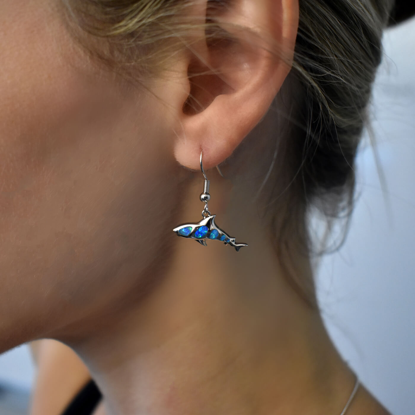 Blue Opal Shark Earrings
