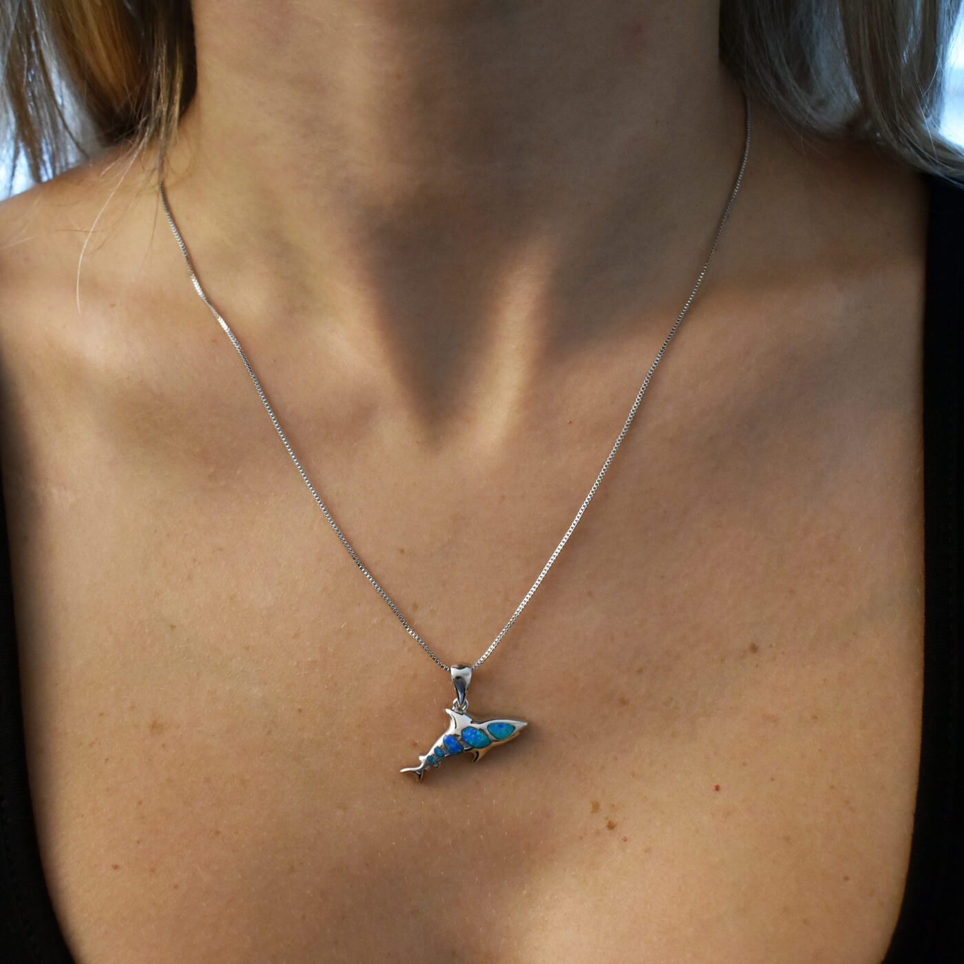 Blue Opal Shark Necklace