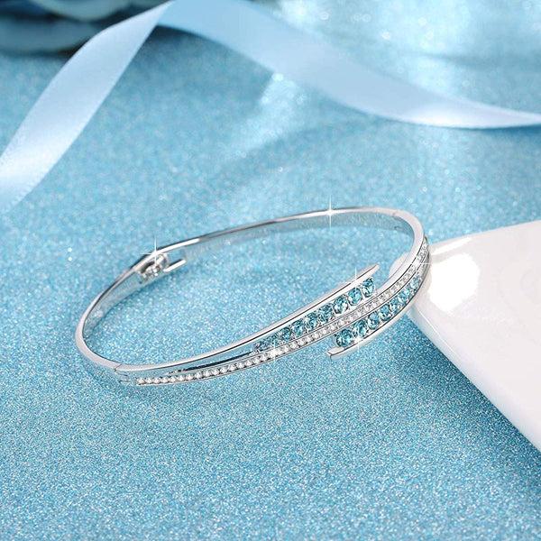Blue Crystal Sterling Silver Bangle - 24 Style
