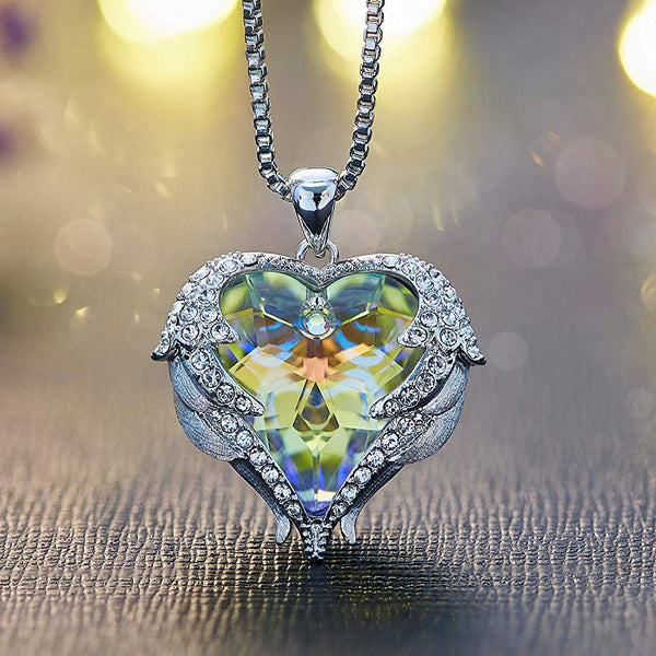 Angel Heart Pendant Necklace w/ Swarovski Crystals | Rhodium Plated | –  Dahlia